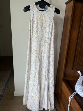 CeCe White Maxi Dress with Yellow and Light Blue Floral Print